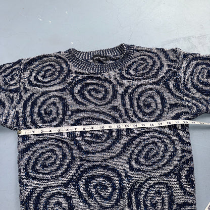 VTG RARE 90s Tony Lambert Textured Knit Sweater Blue White Abstract Made USA M