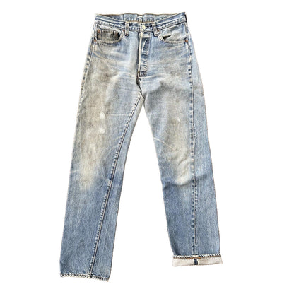 Levis Vintage 80s Redline Selvedge USA 501 Light Wash Jeans 70s 31x36 Act 28x31
