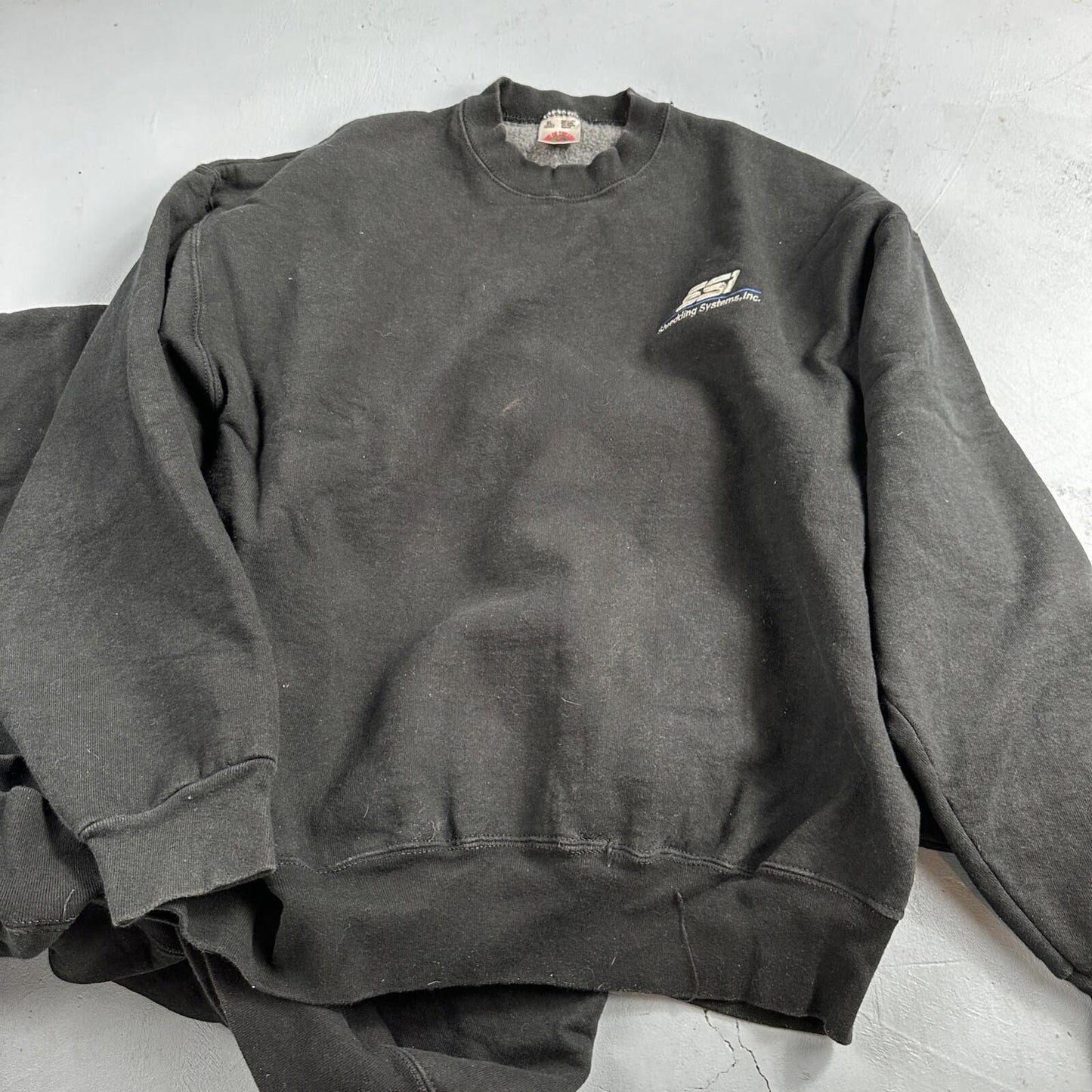 Fruit of the Loom Sweatshirt 90s VTG Crewneck USA Solid Black Blank Shredding XL