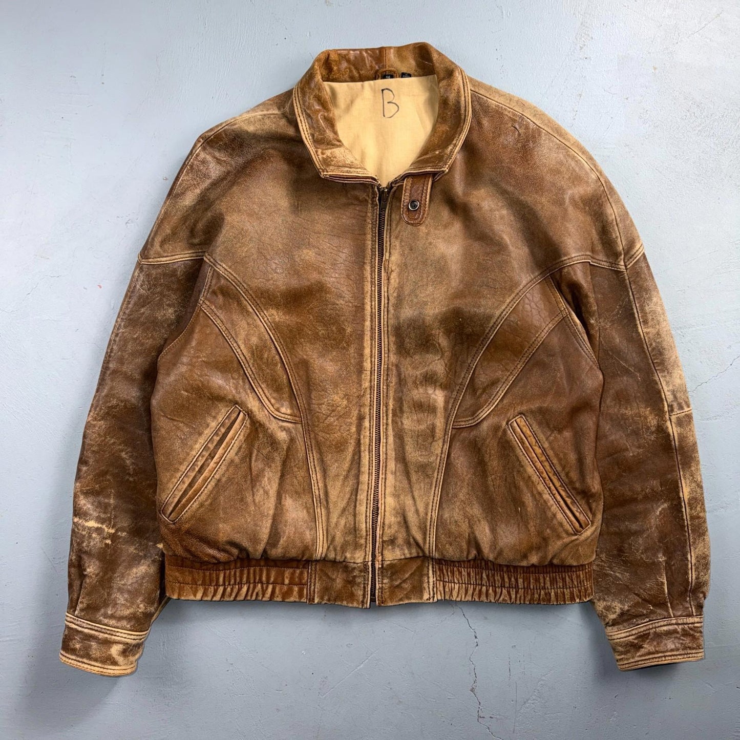 Vintage Leather Jacket Mirage G-1 Flight Size 46 80s Brown Patina Map Line Heavy