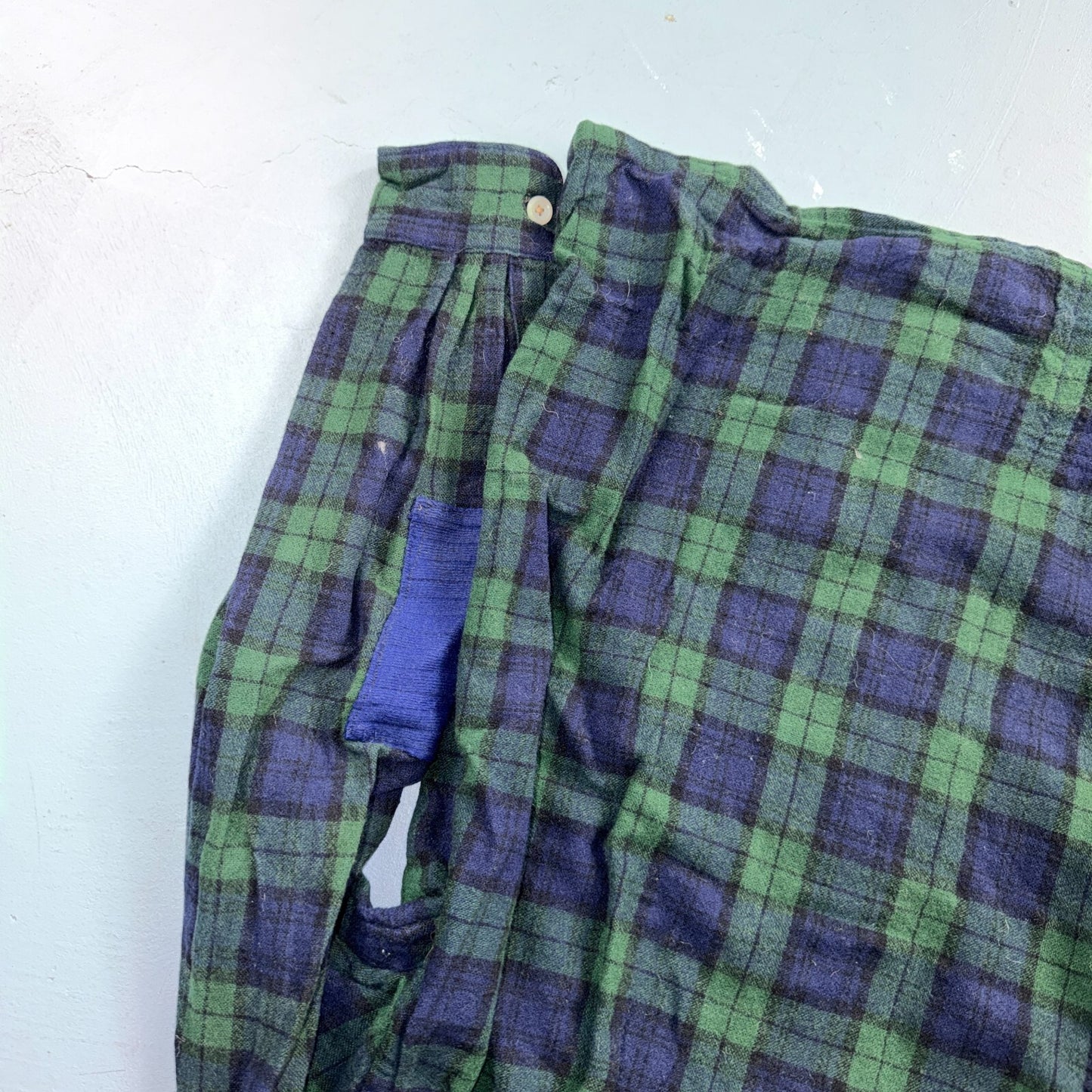 VTG 60s Golden Line Blackwatch Plaid Wool Shirt Loop Collar Rockabilly Japan