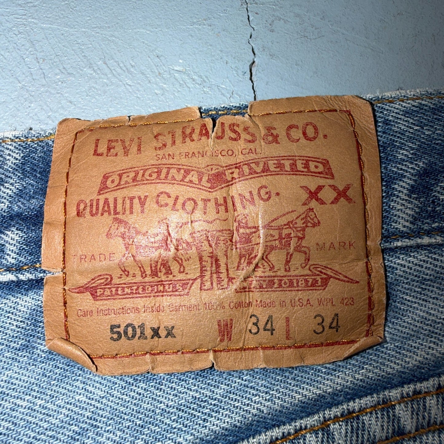Levis 501 Vintage 90s USA XX Straight Leg Jeans Blue Light Wash 34x34 Act 32x29