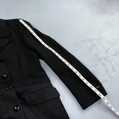 Vintage 1960s Black Wool Military Pea Coat Rockabilly 60s Double Breast Jacket