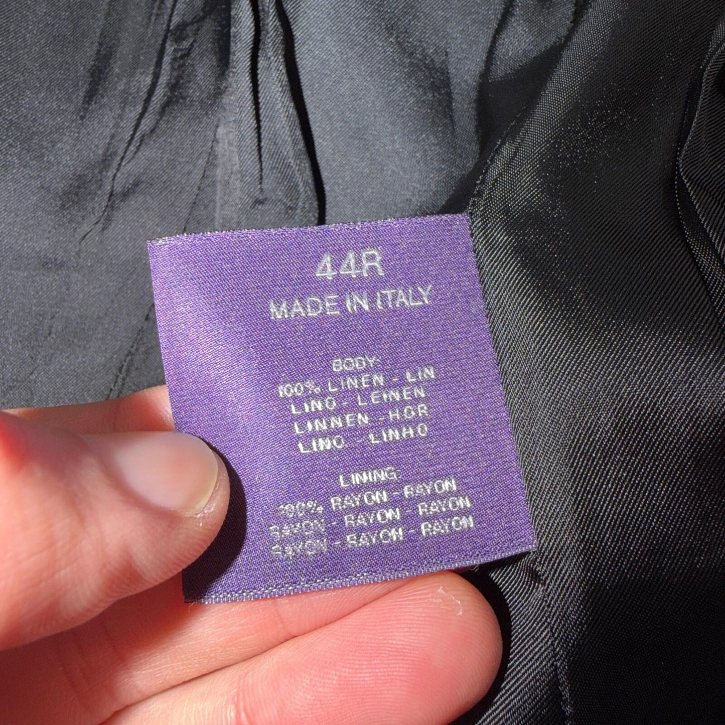 Ralph Lauren Purple Label Black Linen Suit Jacket Mens 44R Pinstripe $3,995 VTG