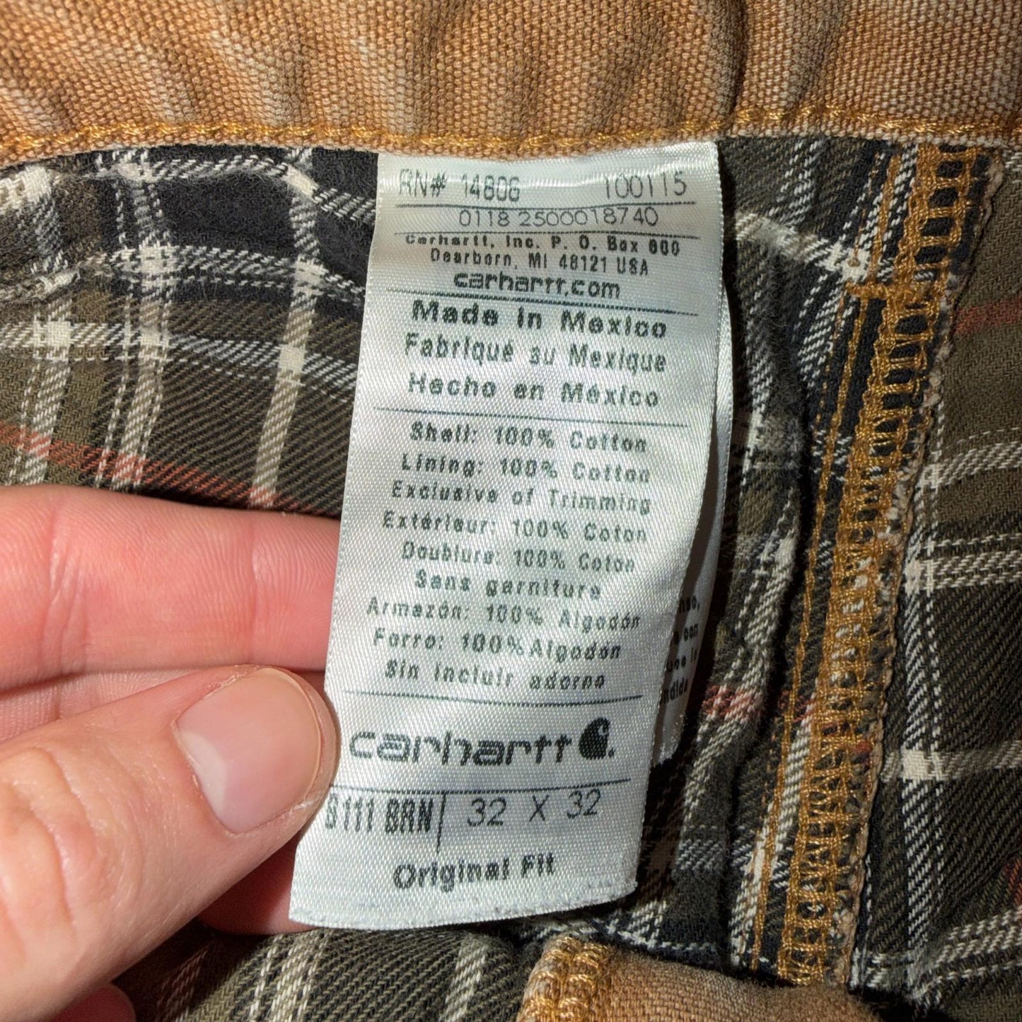 Carhartt Carpenter Pants Duck Canvas Flannel Lined B111 BRN Workwear Men 32x32