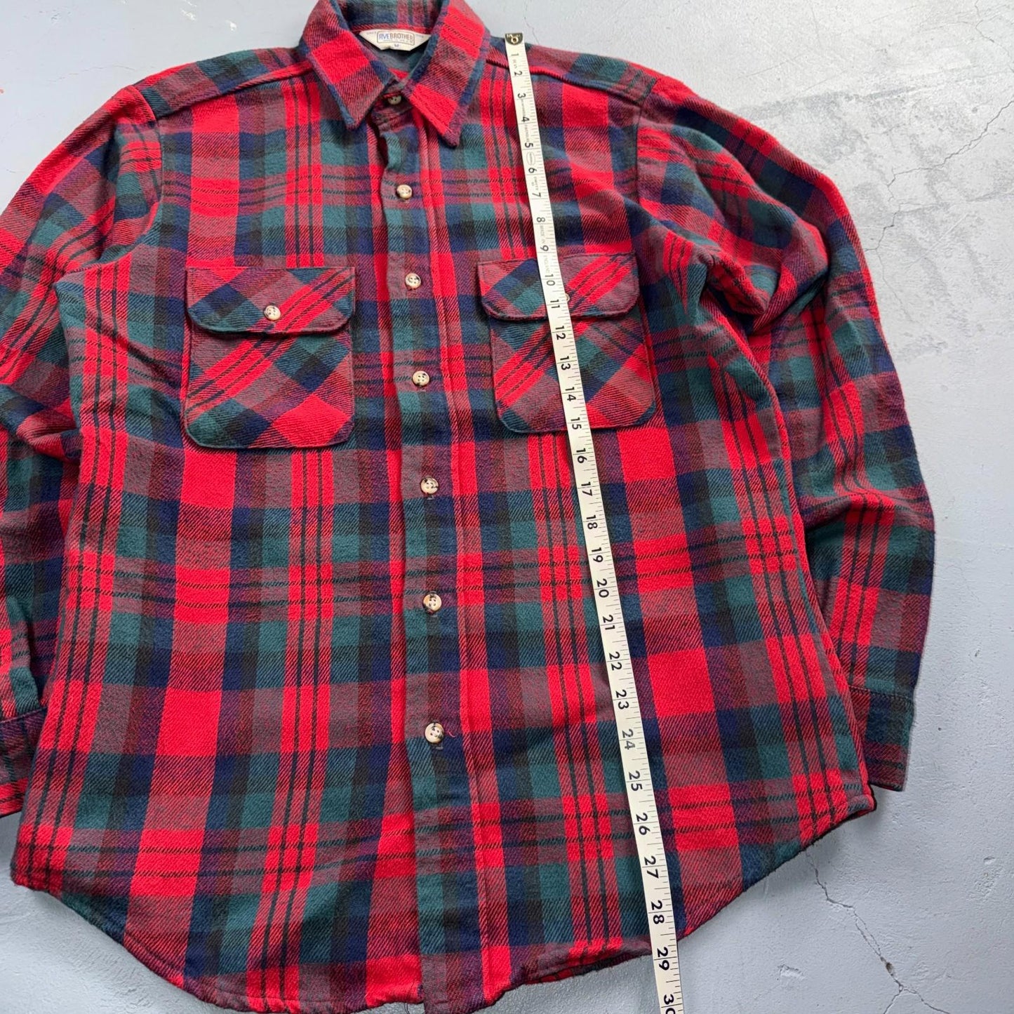 VTG Five Brother Shirt Mens M Shadow Plaid Flannel USA Red 1980s 80s Green Red