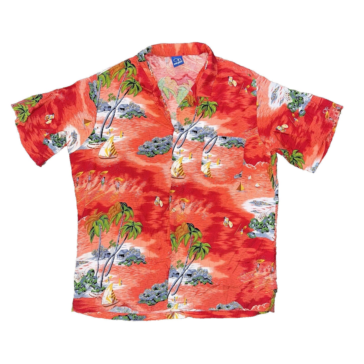 VTG OCEAN PACIFIC OP SHIRT HAWAIIAN ALOHA Rare 80s 70s Red All Over Print Crazy