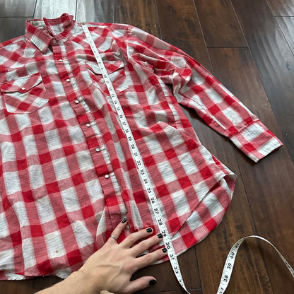 Gold Collection Karman Men's Western Shirt Pearl Snap Red USA Plaid Checker 80s