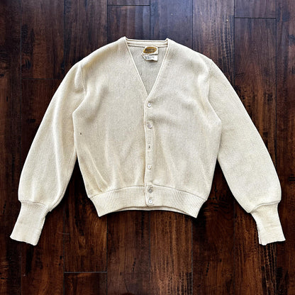VTG 60s 70s Cardigan Sweater Alpaca Wool Kurt Cobain Cream Yellow Winter Cool