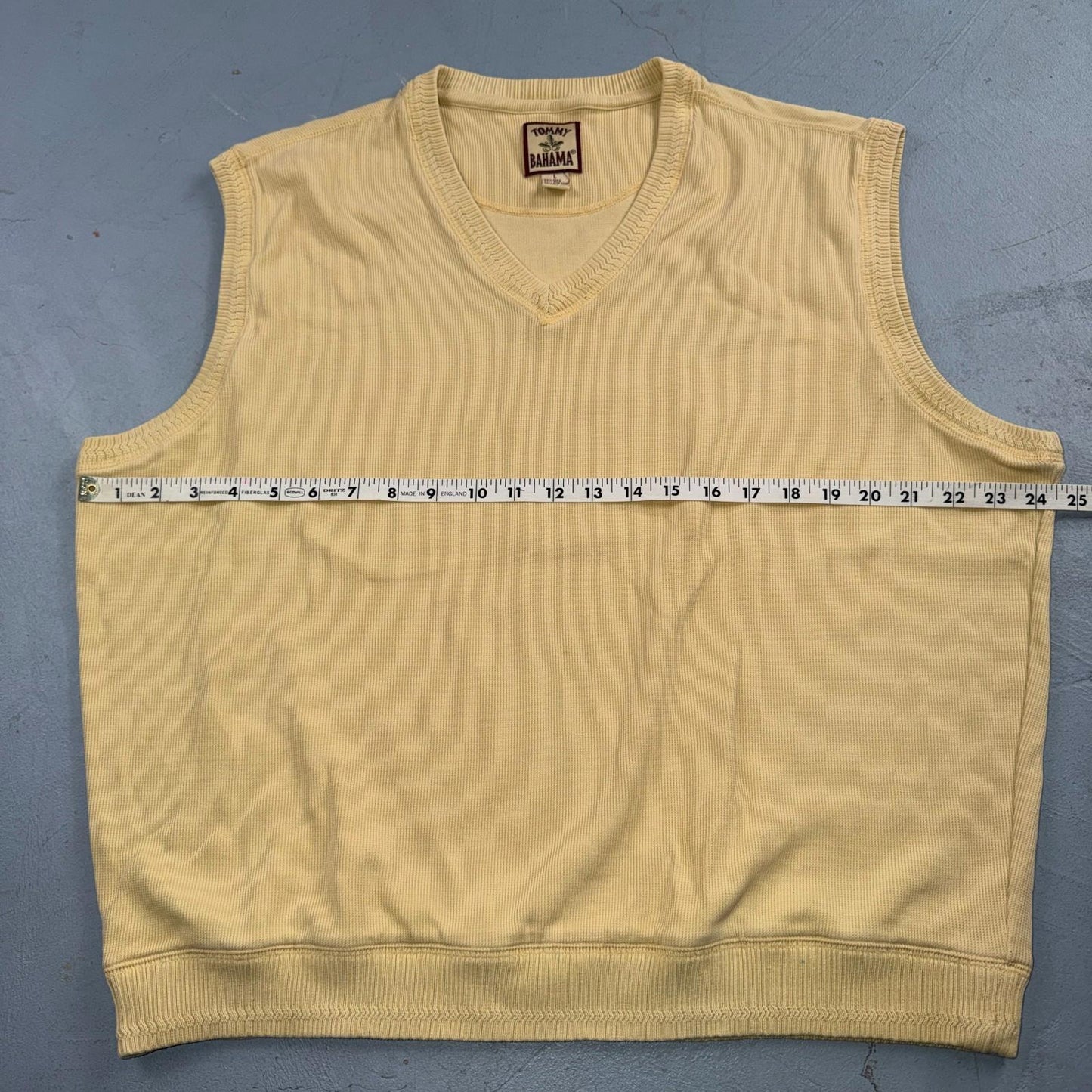 Tommy Bahama VTG Mens V-Neck Sleeveless Sweater Vest Silk Cotton Yellow L 90s