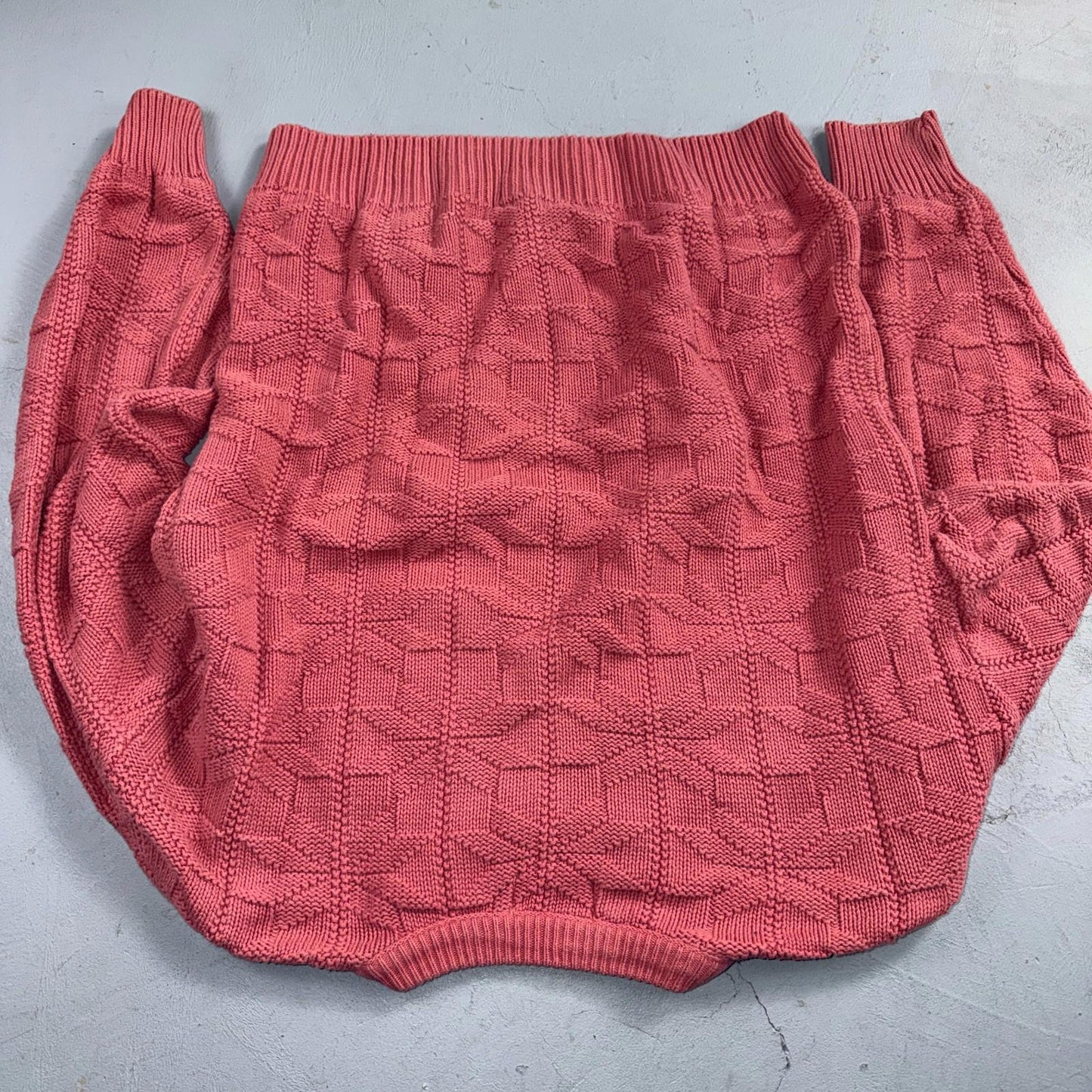 Vintage LL Bean Sweater Men XL Pink Crew Neck Fisherman Waffle Knit Cotton 80s