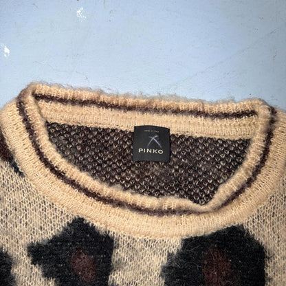 Pinko Womens Bright Cheetah Mohair Wool Blend Long Sleeve Knit Sweater L Italy