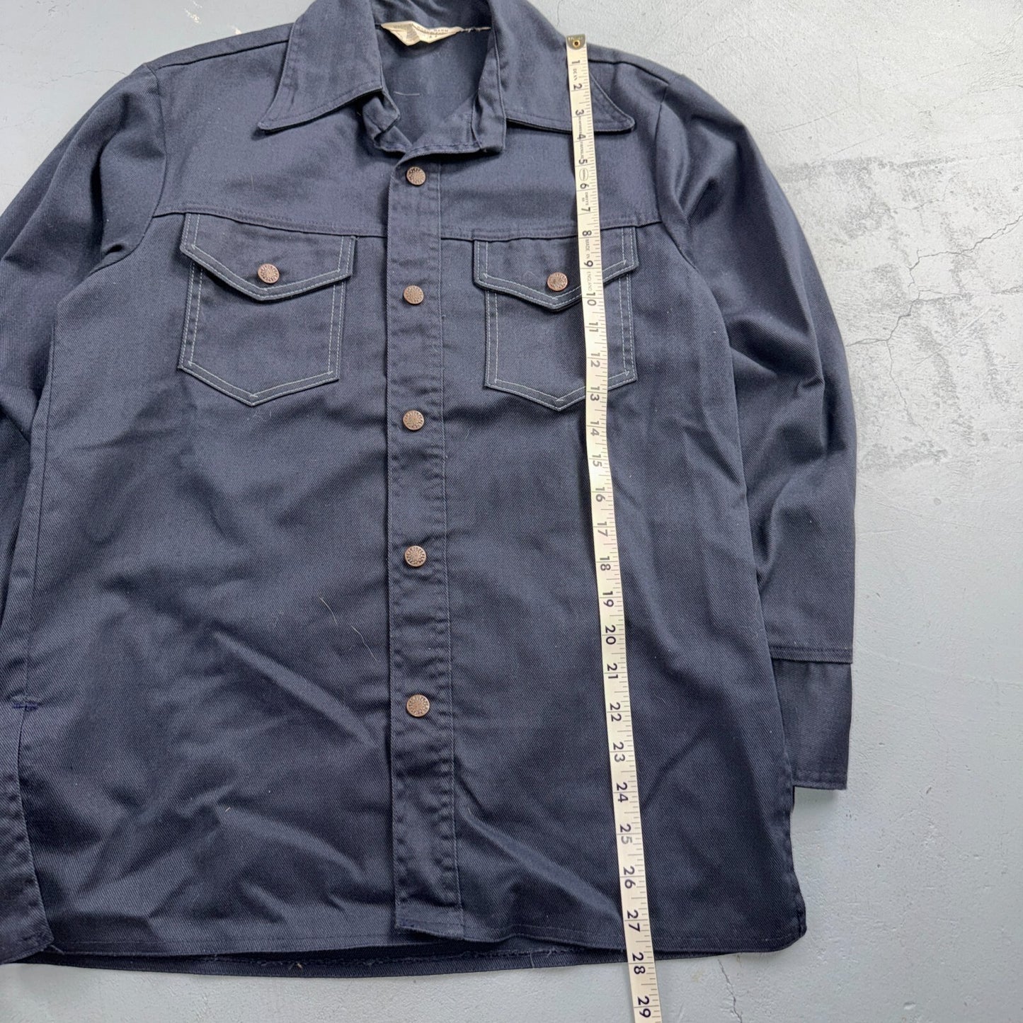VTG 70s JC Penney Navy Work Shirt Button Front Chore Utility Rockabilly Workwear