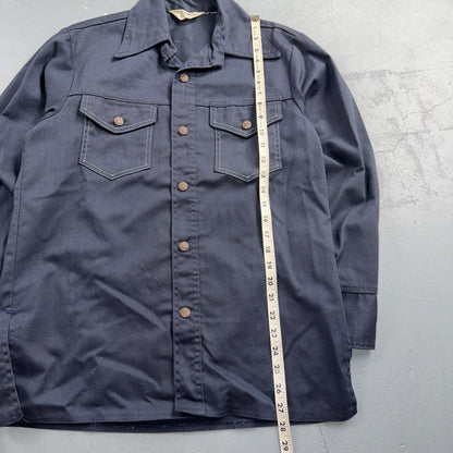 VTG 70s JC Penney Navy Work Shirt Button Front Chore Utility Rockabilly Workwear