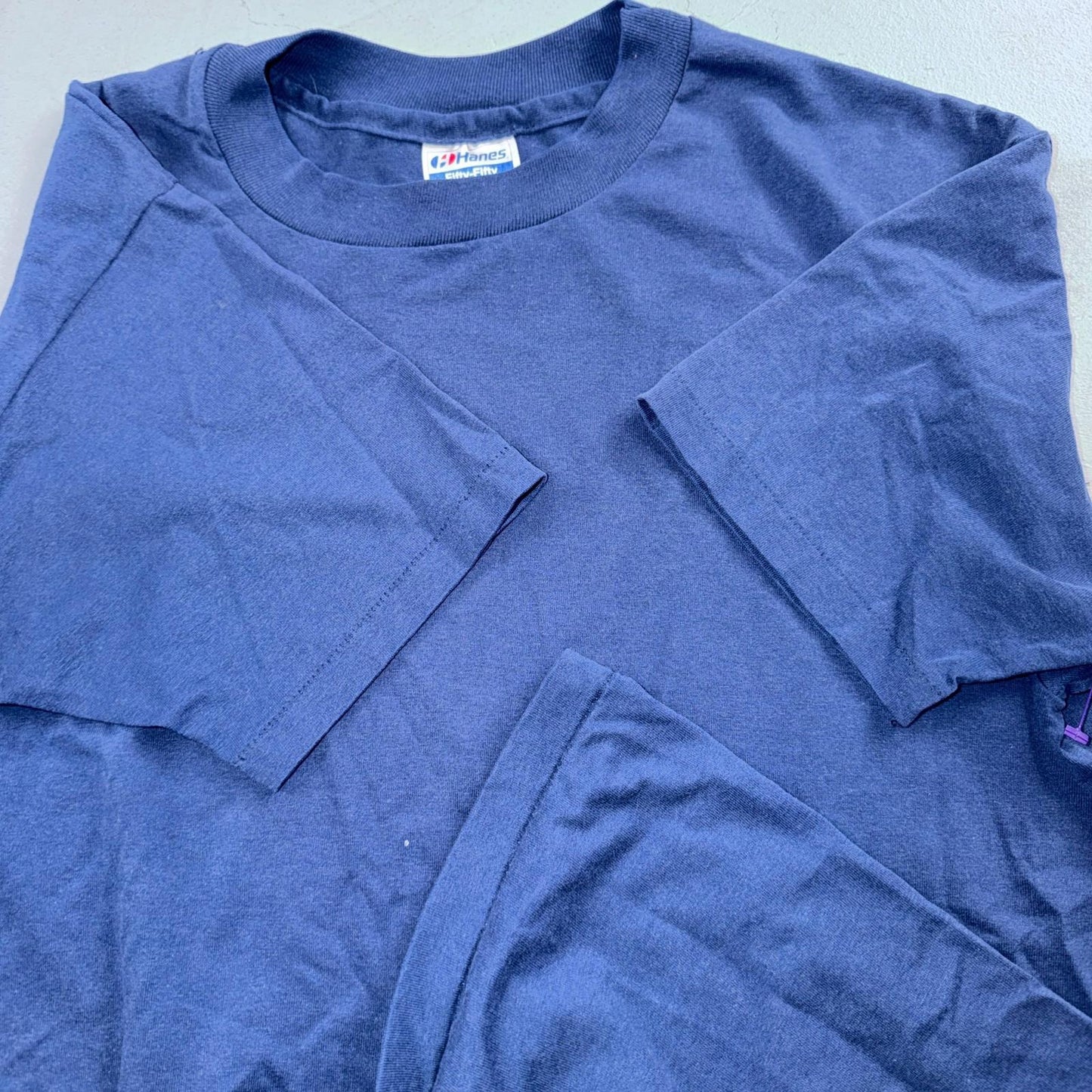 Hanes 80s Single Stitch Navy Blue Blank VTG T Shirt 1980s Classic Large