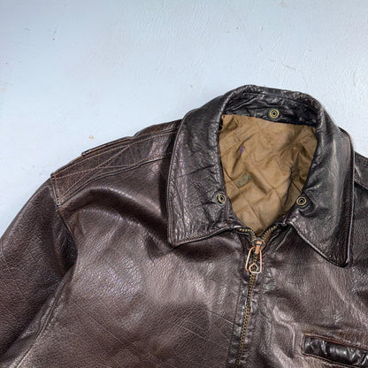 Vintage 1960s 70s Air Force 40 A-2 Flight Jacket Leather Us Military Brown