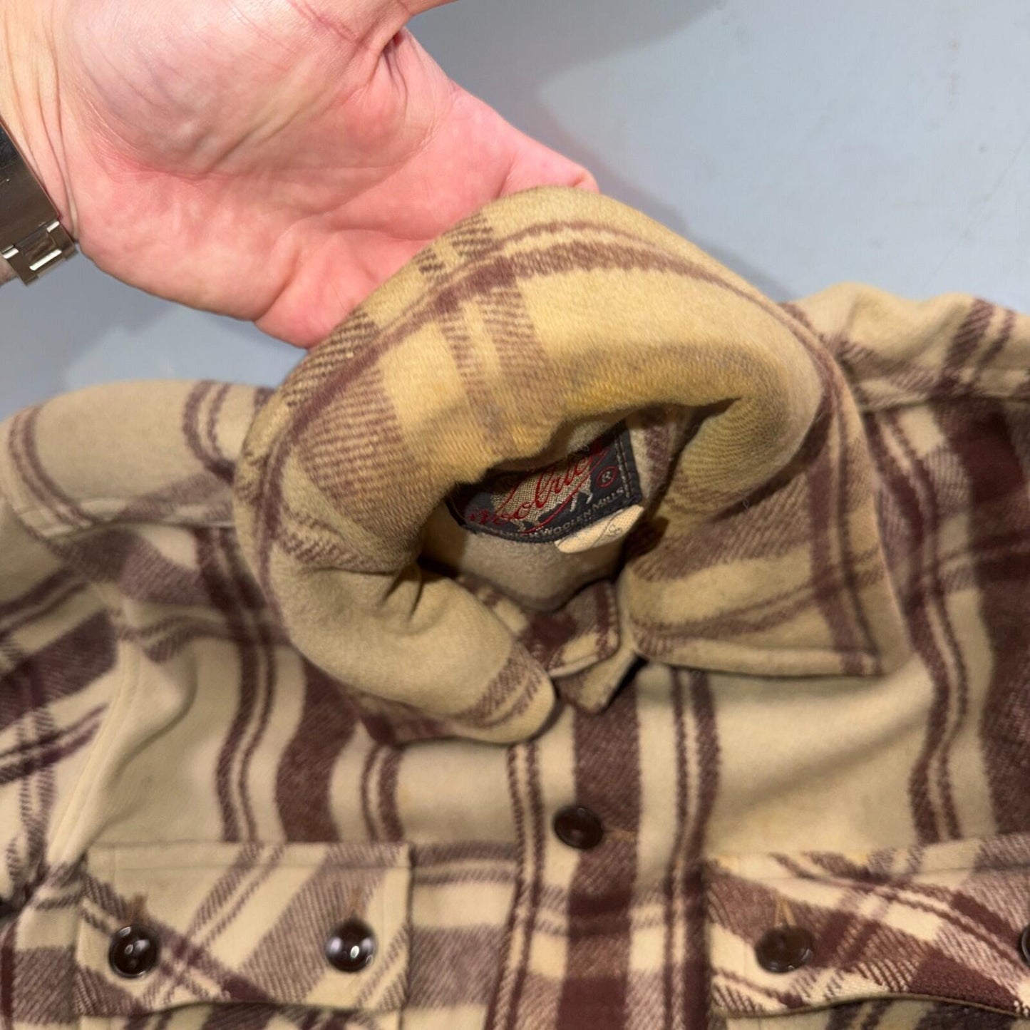 VTG 40s 50s Woolrich Jacket Size 38 Brown Ivory Mackinaw Hunter Plaid Wool RARE