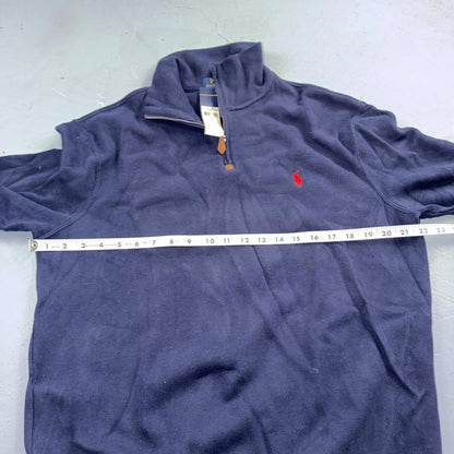 Polo Ralph Lauren Sweater VTG M Blue Cotton Long Sleeve Mock Neck Quarter Zip