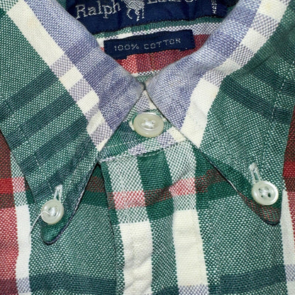 Ralph Lauren Heavy Cotton Button Down Casual Plaid Shirt Men Size XL Green VTG