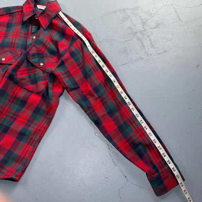 VTG Five Brother Shirt Mens M Shadow Plaid Flannel USA Red 1980s 80s Green Red