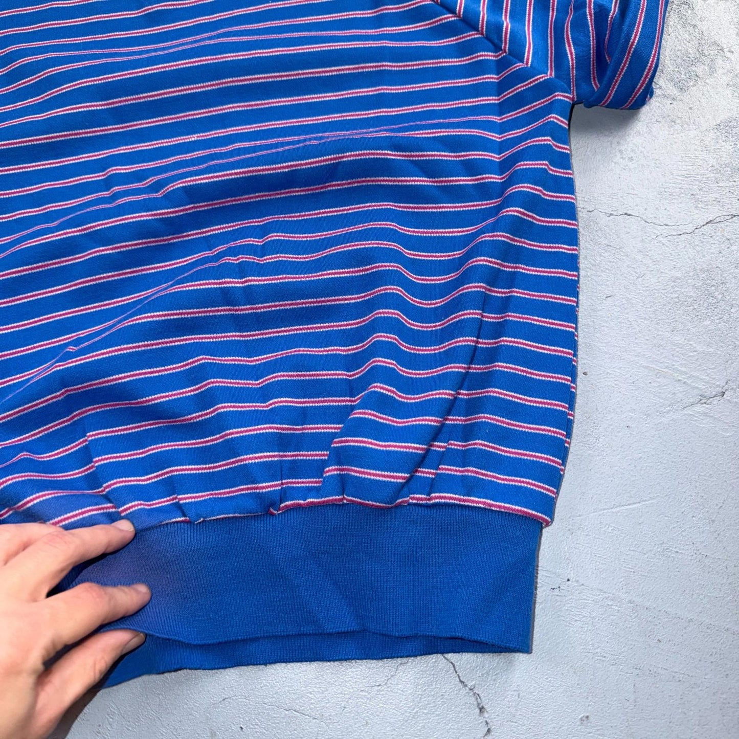 Charisma Striped Pullover Sweater Blue Aqua Ski Short Sleeve 1980s Euro VTG