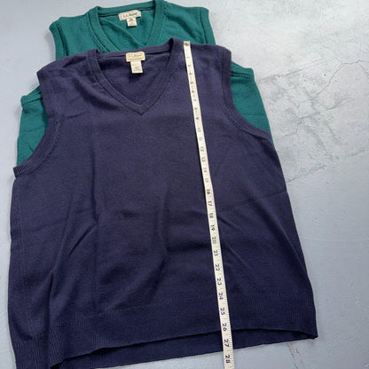 LL Bean Wool V-Neck Sweater Vest Mens Medium 100% Lambswool Knit Lot of 4