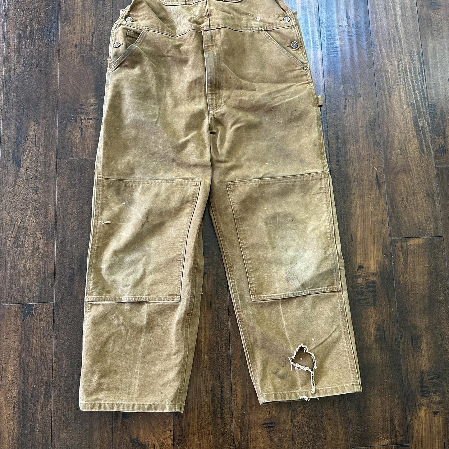 Carhartt DKB Double Knee Duck Unlined Bib Work Tan Brown Overalls 40x27 VTG