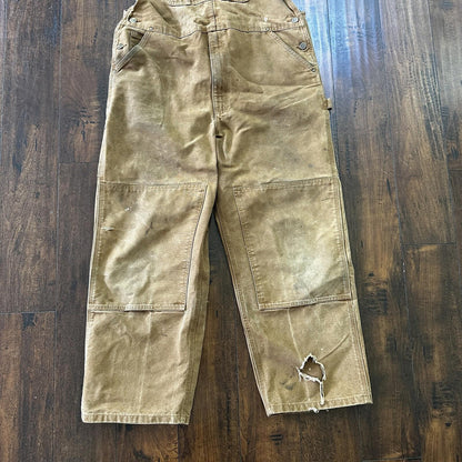 Carhartt DKB Double Knee Duck Unlined Bib Work Tan Brown Overalls 40x27 VTG