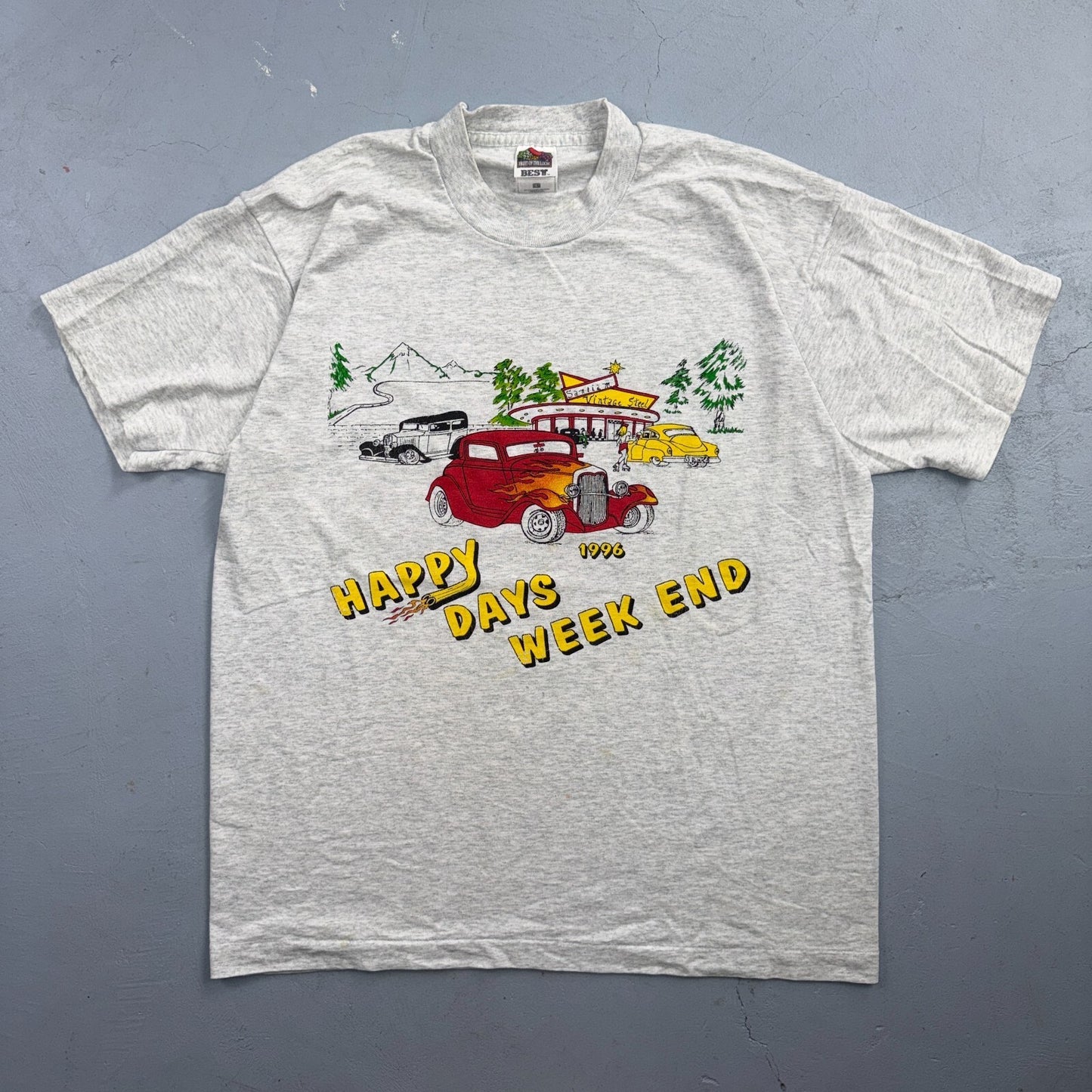 Happy Days Weekend 1996 VTG T Shirt Cars Steel Santiam Folk Art Graphic 90s USA