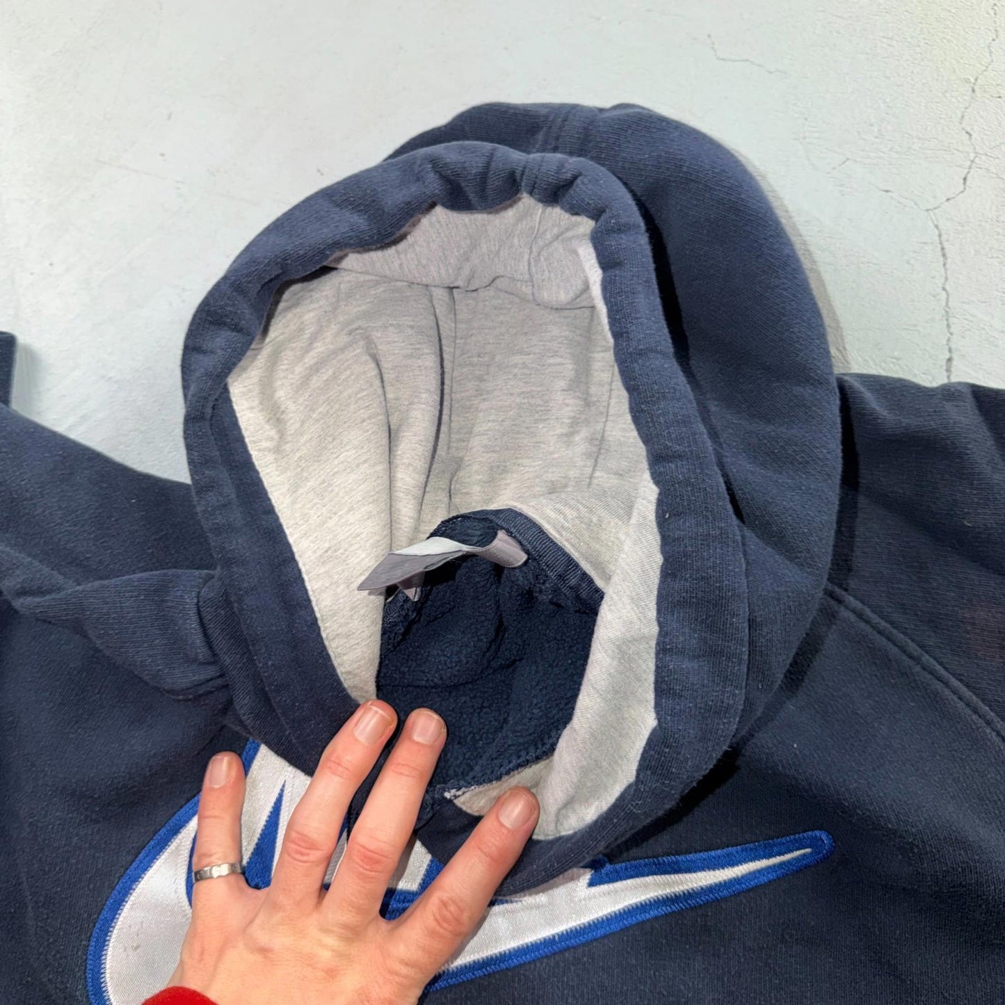 Nike Vintage Y2K Big Spellout Swoosh Sweatshirt Hoodie Sz L Silver Bar Tag