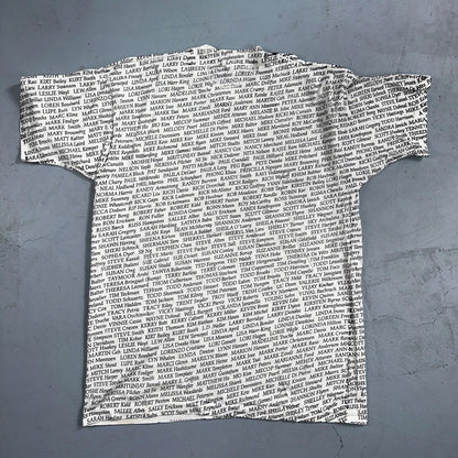 AOP All Over Print Funny Names 90s VTG T Shirt Huge Graphic Single Stitch White