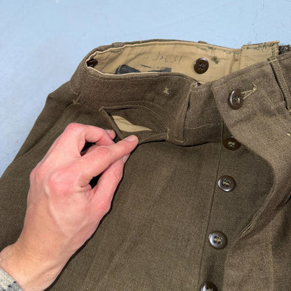 Vintage Military Pants Trousers Medium Regular 50s 40s Brown Wool Mens 30x31