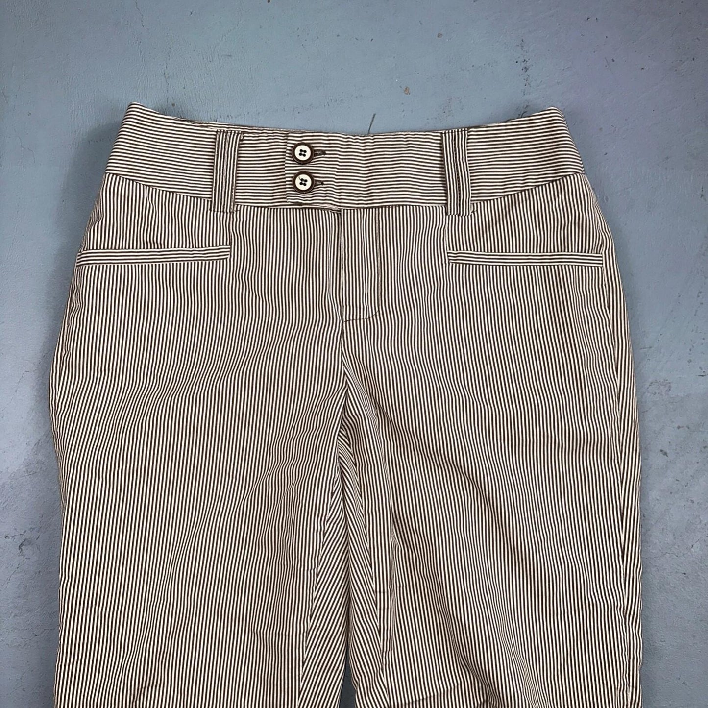 GRACE Brown & White Striped Casual Pants Cropped Size 4 Y2K VTG Cotton Nylon