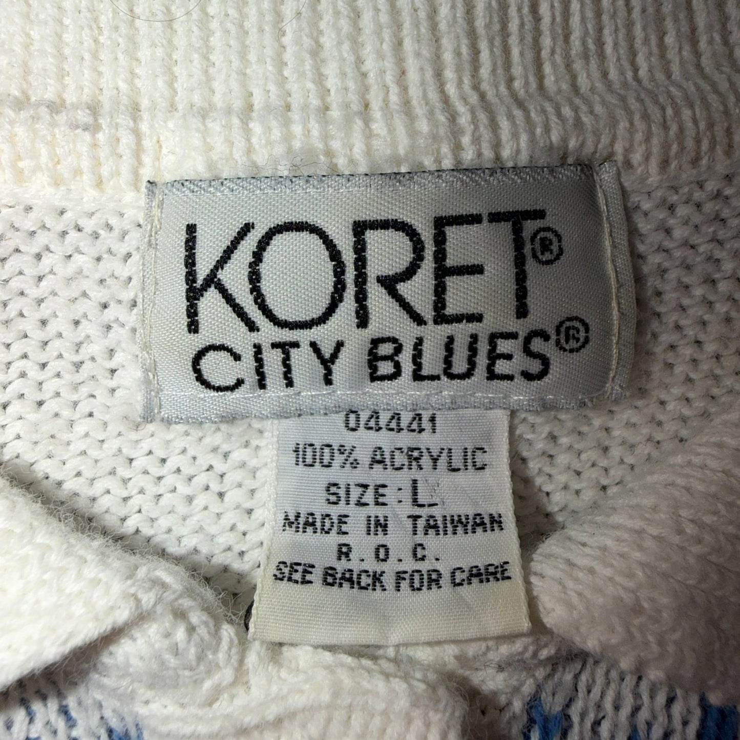 Vintage Koret City Blues Floral Acrylic Knit Sweater Top L 80s 90s Polo Vest