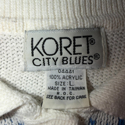 Vintage Koret City Blues Floral Acrylic Knit Sweater Top L 80s 90s Polo Vest