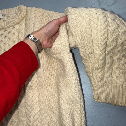 L.L. Bean L Men's Vintage Cable Knit Fisherman Sweater Sz Large Ivory/Cream