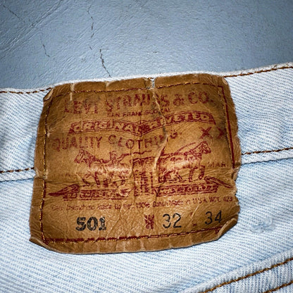 Levis 501 Vintage 90s USA XX Straight Leg Jeans Blue Light Wash 32x34 Act 29x26