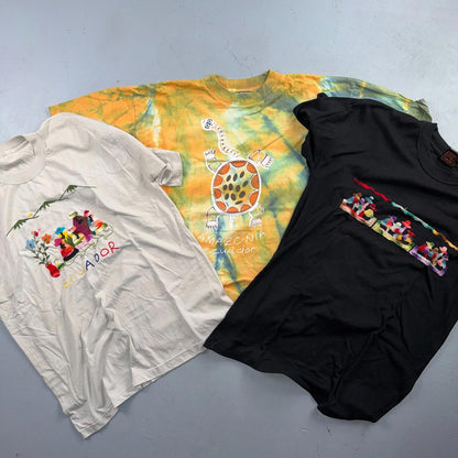 Ecuador Chain Stitch VTG T Shirt Travel Mexico Traditional Novelty Tie Dye Lot 3