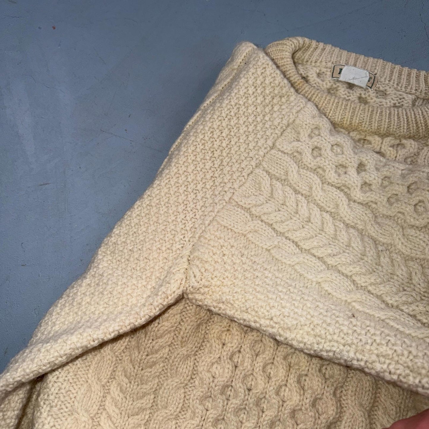 L.L. Bean L Men's Vintage Cable Knit Fisherman Sweater Sz Large Ivory/Cream
