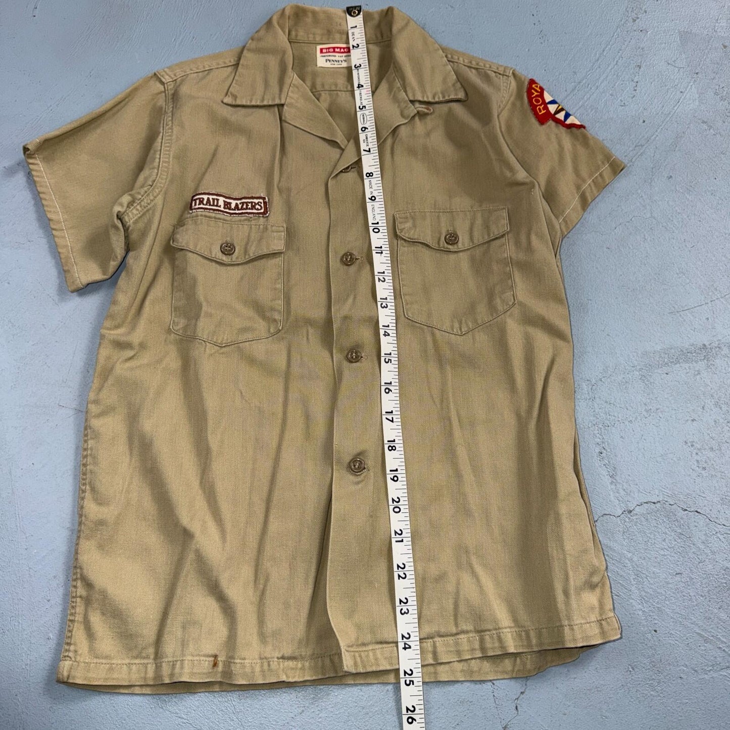 50s 60s Penneys Big Mac Work Shirt Mens VTG Patches Loop Collar Royal Rangers
