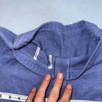 Vintage Sweater Womens Purple Open Knit Short Sleeve 80s Round Neck Top 1980s