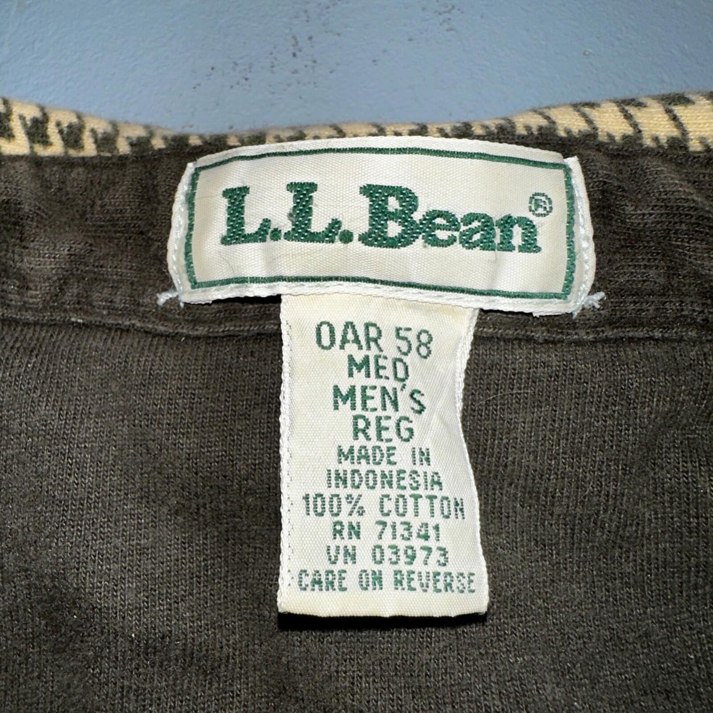 LL Bean VTG SOFT Flannel Shirt Size M Mens Cream Houndstooth Long Sleeve Button