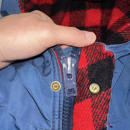 LL Bean Parka VTG Jacket Mens M Baxter State  Maine Coat Plaid Lined Blue Wool