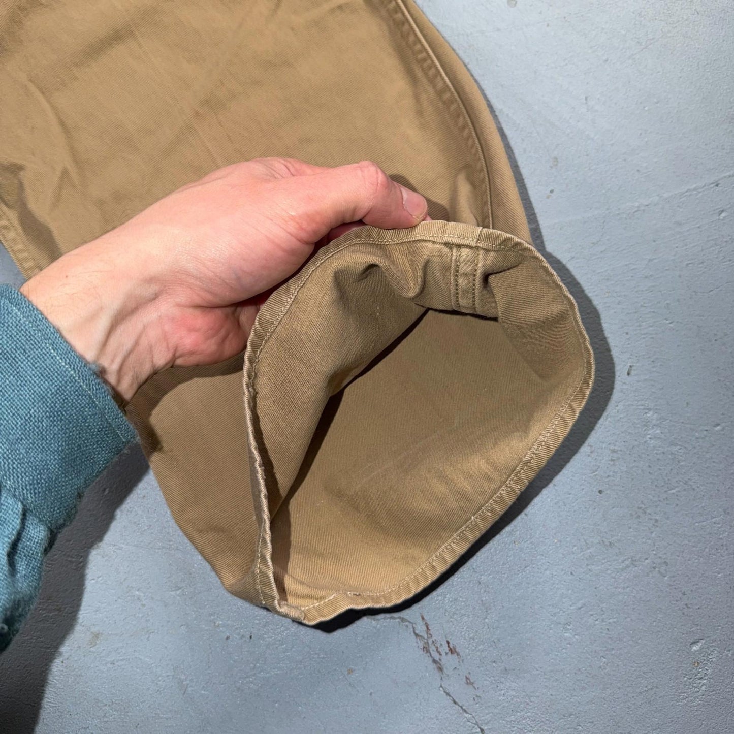 VTG 40s WWII Button Fly Cotton Military Trousers Chino Khaki Distressed 28x31