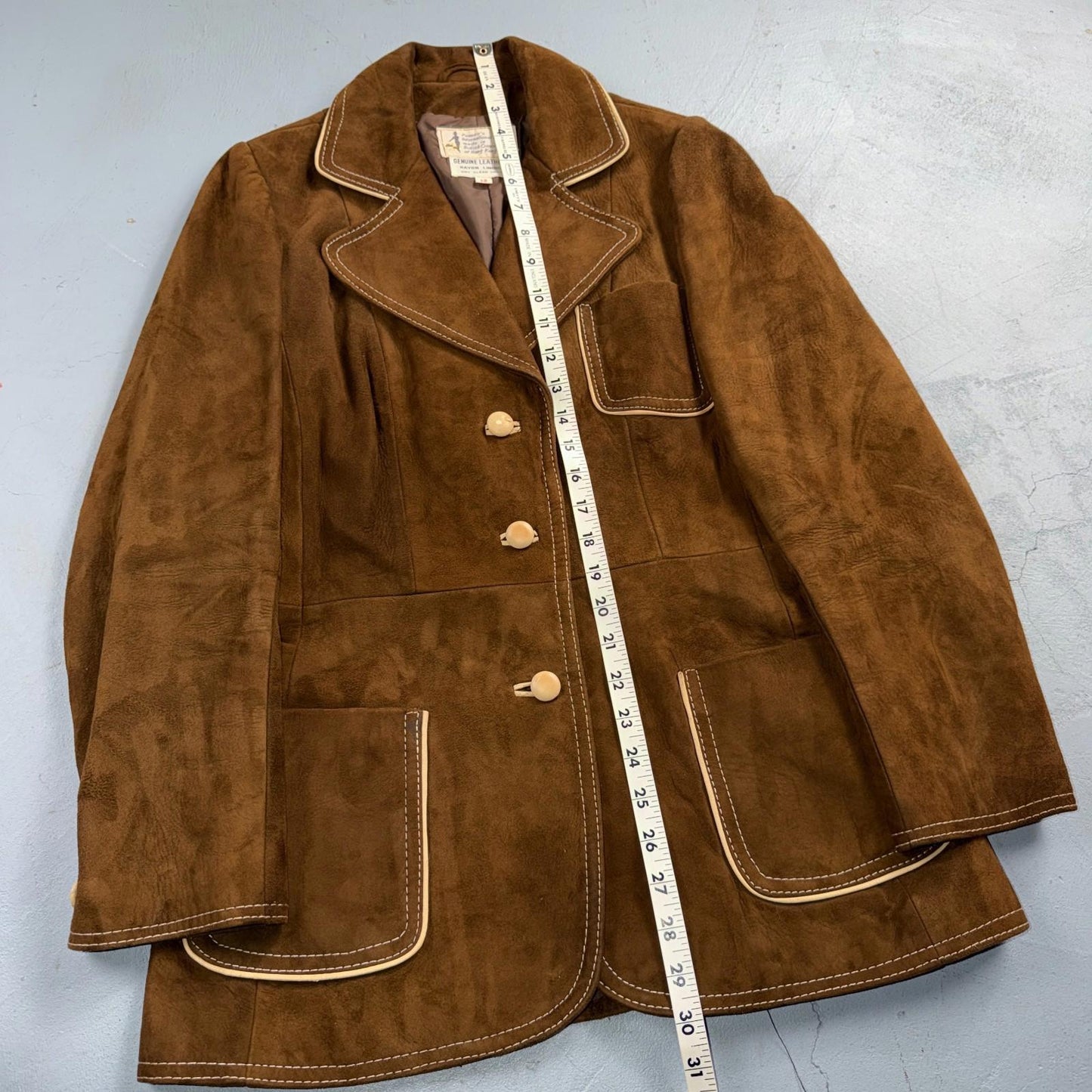 VTG Penneys 70s Suede Leather Button Up Jacket Brown Boho Hippie Western Sz 12