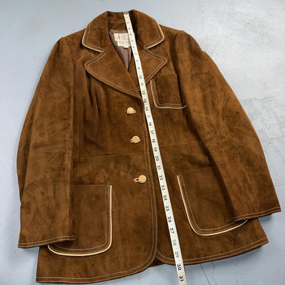 VTG Penneys 70s Suede Leather Button Up Jacket Brown Boho Hippie Western Sz 12