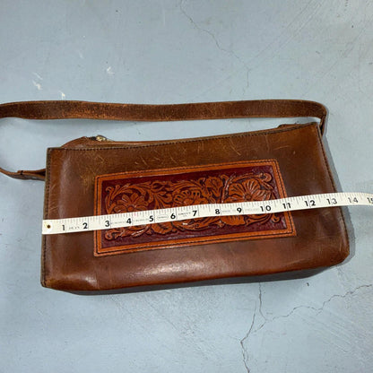 VTG Leather Bag Clutch Western Hand Tooled Leather Purse Saddle Brown Wallet
