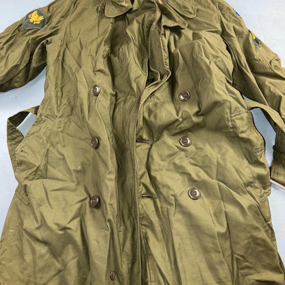 1950s Korean War US Military Wool Lined Overcoat Belted Trench Coat Small VTG