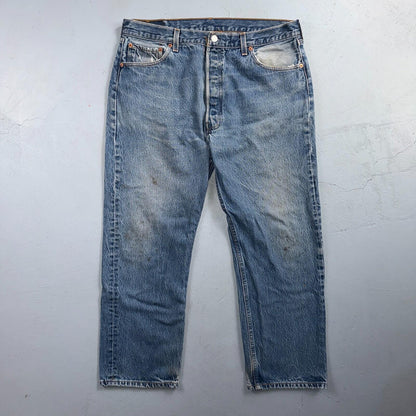 Levis 501 Vintage 90s USA XX Straight Leg Jeans Blue Light Wash 38x30 Act 35x26