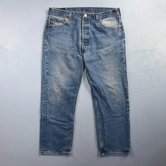 Levis 501 Vintage 90s USA XX Straight Leg Jeans Blue Light Wash 38x30 Act 35x26